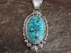 Native American Sterling Silver   Kingman Turquoise Pendant - Benally