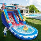 Giant Commercial Pvc Inflatable Bounce House Water Slide Blue Big Pool For Kids
