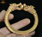 Old Chinese Dynasty Palace Bronze Gilt 24k Gold Dragon Amulet Bracelet Bangle