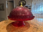 Vintage Ruby Red Glass Cake Stand With Ornate Lid Amazing
