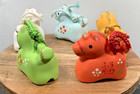 Lot Of 5  Kotobuki Clay Horse Bells Green Orange Yellow Blue White 2 