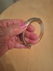 Antique Estate Jade Sterling Silver Repousse Hinged Bangle Bracelet