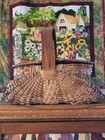 Antique American 19th C  Buttocks Gathering Basket Hand Woven W  Lid   Handle