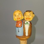 Vintage Anri Bottle Stopper Kissing Man Woman Wood Hand Carved Cork Mechanical