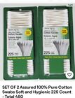 Set Of 2 Assured 100  Pure Cotton Swabs Soft And Hygienic 225 Count - Total 450