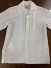Vtg Iolani Hawaii Beau Tiki Medium Mens White Hawaiian Shirt 3 4 Sleeve Lace Acc