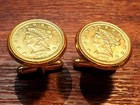 1865 U s  Gold Liberty Head  2 5 Dollar Quarter Eagle Coin Cufflinks   Gift Box 