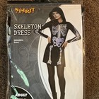 Spirit Skeleton Hooded Dress Costume Adult M Black Halloween Satin