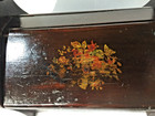 Antique Wooden Sewing crafting Box Thread Caddy Storage Box Brown Tilt Lid Rare 