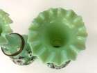 Pair Of Green Bristol Glass Ruffled Hand Painted Enamel Vases 9 