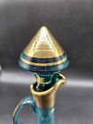 Vintage Hand Blown Glass Decanter W topper  Blue Gold Floral Accents Hungary 13 
