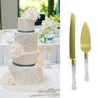 Gold Wedding Cake Knife And Server Set With Faux Crystal Handles 2-piece