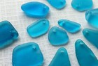 12 Pcs Ultra Rare Bright Turquoise Beach Sea Glass  End Drilled For Jewelry