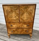 Fine Antique Art Deco Burr Walnut Linen Chest Of Drawers Cabinet Shelves