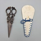 Vintage Brass Embroidery Scissors Ornate Victorian Style Sewing Shears Sheath 