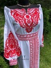 Elegant White Ukrainian Dress Red Flower Embroidered Vyshyvanka Boho Wedding