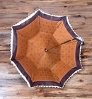 Vtg Layered Umbrella Floral Scalloped Silver Cane Handle W  Orange Gemstones