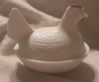 Vintage Small Milk Glass Hen On The Nest  Unmarked