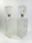 Vintage Whiskey Decanter Bottles With Stoppers Cut Glass 11    Set Of Two