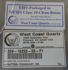 West Coast  mattson Technology A3 Wafer Platen Quartz Ring 304-16253-00   Sealed