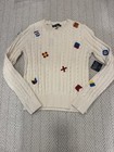 Nwt  138 Kiel James Patrick Kjp Nautical Flag Ivory Cable Knit Cotton Sweater Xs