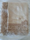 Vintage Madeira Heavy Eyelet Cream Embroidery Linen  Cotton Tablecloth 96x66