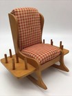 Vintage Wooden Rocking Chair Pin Cushion 10 Thread Spool Holder Caddy Sewing