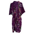 Japanese Kimono Robe Silky Peacocks Dressing Gown Chinese Oriental Purple Floral