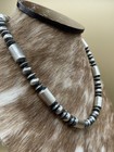 Authentic Native American Navajo Handmade Silver Pearl Beads Necklace 18    Signed