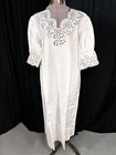 Antique Nightgown White Linen Eyelet Lace Edwardian Bust 46 Original 1900-20