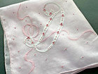 A  Pink Vintage Hankie White Monogram D Madeira Style Hand Embroidered Wedding