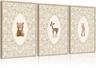 Vintage Woodland Animals Nursery Canvas Wall Art Cute Bunny Bear Deer Picture 
