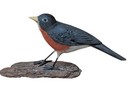 Unique American Robin Bird On Wood Glass Eyes Hand Painted Wood Carving