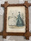 Antique Pair Adirondack Tramp Walnut Cross Frame Prints Of French Women 15 x19 