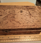 Wood Burnt Silk   Linen Glove Box Lady Flowers Hinged Antique Pyrography 12  Vtg