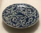 Antique Qing Dynasty Blue   White Fish In Weeds Footed Ceramic Plate 7    Signed