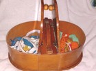 Vintage Oval Wooden Shaker Style Sewing Box 2 Way Opening W Handle N Notions 