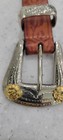 Vtg 80s Brown Leather Belt Brown Silver Size Sm Metal Tip Western Urban Cowboy