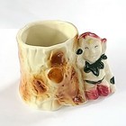 Vintage Ceramic Elf Leaning Against Tree Stump Planter Pixie Gnome Dwarf