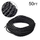50ft Black Twisted Cloth Covered Wire Vintage Antique Lamp Cord Electrical 300 V