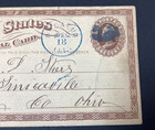 Antique 1873 Us Postal Card Ux1 Blue Waterbury Turkey Cancel Liberty Head Used