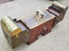 Vtg Large Antique Brass   Wood Shoe Shine Box 32 x14 5 x7 5  Turkish Or Iran 