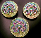 3 Czech Vaseline Glass Buttons  b480 - 27 Mm Or 1  - Cloverleaf   