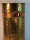 Hammered Brass Copper Umbrella Stand Lion Head Handles Feet Regency Vtg 15x7 