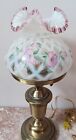 Fenton French Opalescent Glass Pink Crest Handpainted Diamond Optic Student Lamp