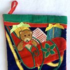 Vintage Christmas Stocking Applique Reindeer Rudolph Sleigh Teddy Bear 17 5