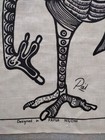 Vintage Pure Linen Tea Towel Wall Hanging 30 5x18 Papua Niugini Black White Bird