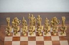 Hand Crafted Roman Brass Chess Set With Wooden Board 14 Inch X 14 Inch