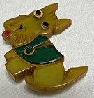 Vintage Art Deco Green Bakelite Carved Scottie Dog Brooch  2  X 1 2  Glass Eyes