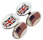 Vintage Sterling Silver Union Jack   American Flag Cufflink Set Rare